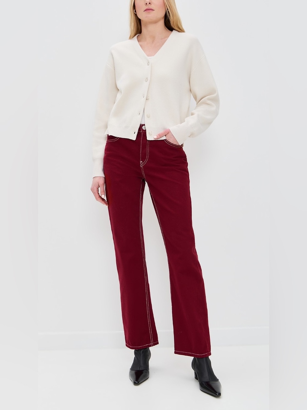 Re/Done Denim Standard highrise classic straight jean Tomato Red Currant 25 NWT